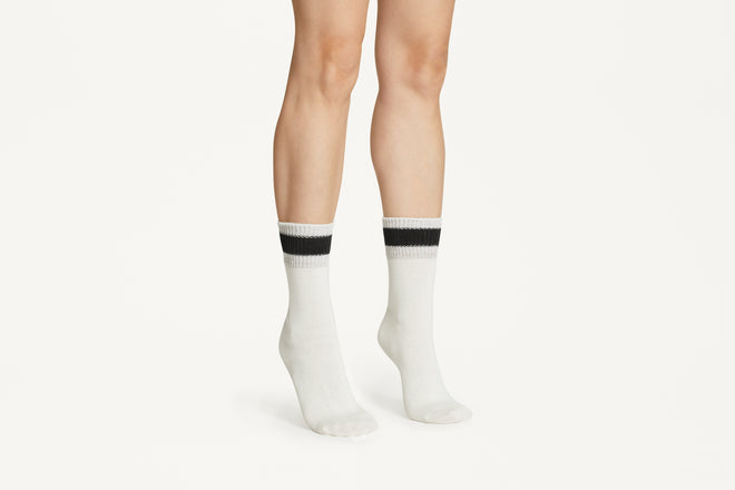 CIARA -  Plain White With Silver Detail Cotton Premium Blend Mid-Calf Socks
