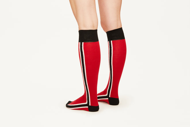 ELLA - Red/Black Double Side Stripes Cotton Blend Knee Socks