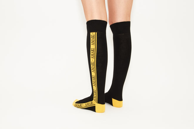 LOVE - By AMARI, Black & Gold Logo Classic Cotton Blend Socks