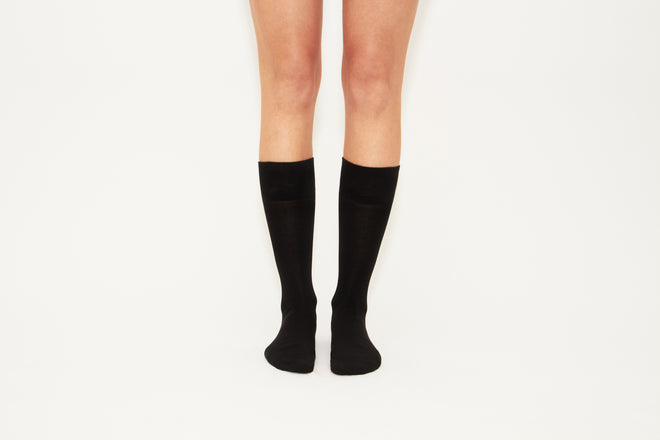 ARIANNA - 3/4 Black Cashmere Blend Socks With Silver Logo