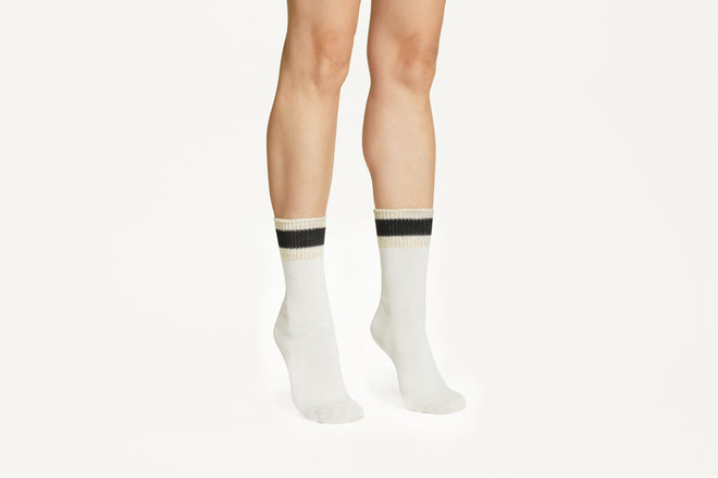 CIARA -  Plain White With Gold Detail Cotton Premium Blend Mid-Calf Socks