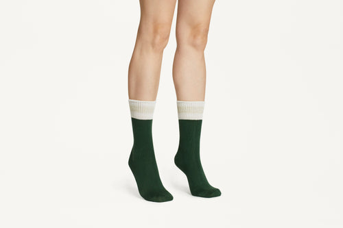 CIARA -  Plain Forest Green With Gold Detail Cotton Premium Blend Mid-Calf Socks