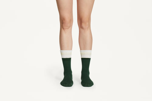 CIARA -  Plain Forest Green With Gold Detail Cotton Premium Blend Mid-Calf Socks