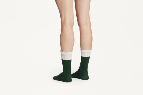 CIARA -  Plain Forest Green With Gold Detail Cotton Premium Blend Mid-Calf Socks