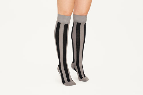 ANDREA - Silver & Black Two-Tone Stripe Cashmere Blend Socks