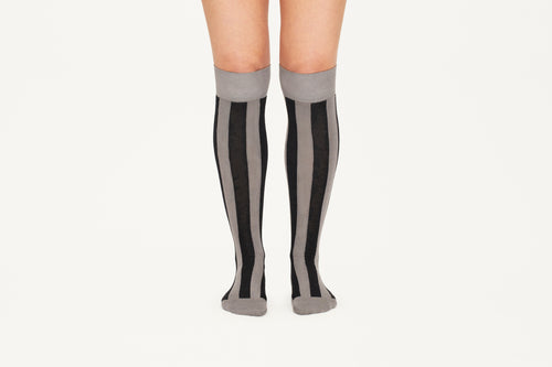 ANDREA - Silver & Black Two-Tone Stripe Cashmere Blend Socks