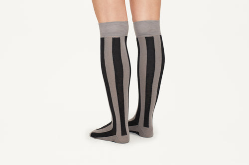 ANDREA - Silver & Black Two-Tone Stripe Cashmere Blend Socks