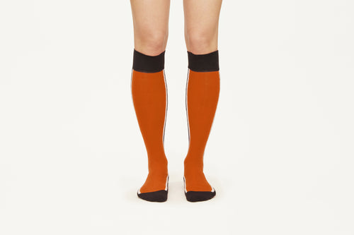 ELLA - Orange & Brown Double Side Stripes Cotton Knee Socks