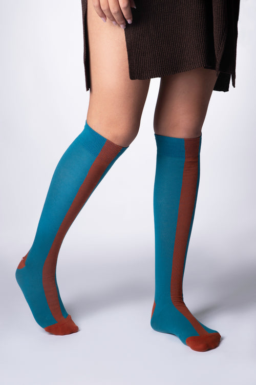 AMIRAH - Bold Central Stripe Cotton Blend Socks