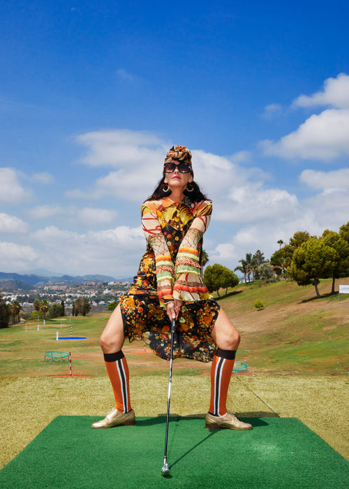 ELLA - Orange & Brown Double Side Stripes Cotton Knee Socks