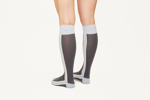 ELLA - Navy & White Double Side Stripes Cotton Knee Socks