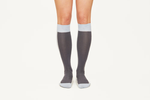 ELLA - Navy & White Double Side Stripes Cotton Knee Socks