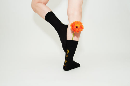 ARIANNA - 3/4 Black Cashmere Blend Socks With Silver Logo